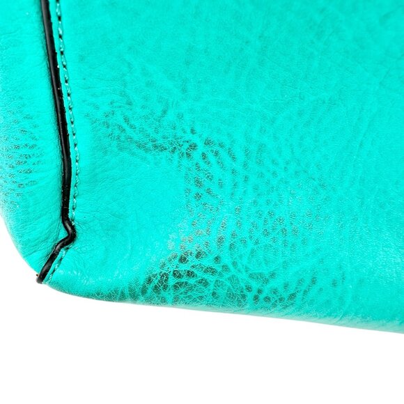 Charming Charlie Shoulder Bag Seafoam with Gold Chain Accents Striped Interior - Picture 7 of 16